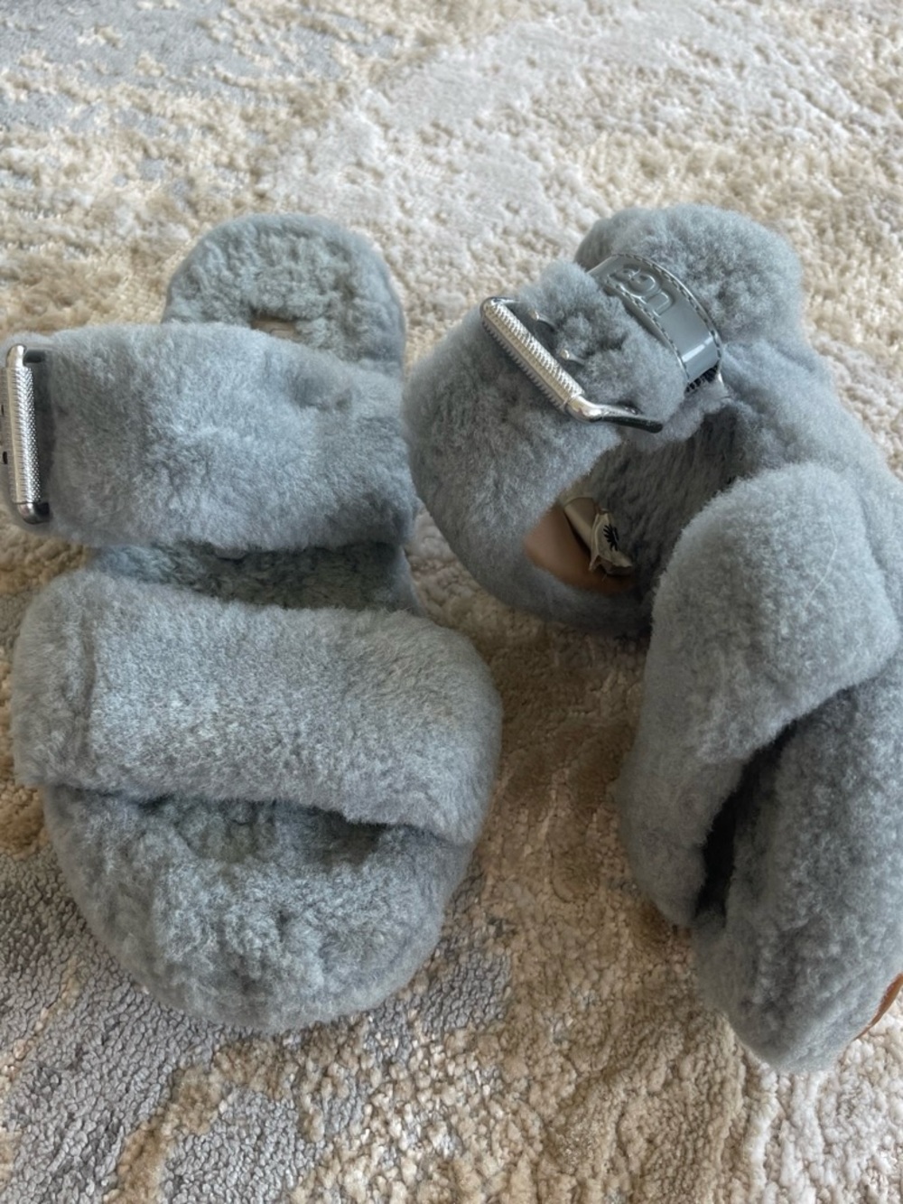 Uggs Fuzz Yeah Plush Shearling Slide Sandals - Gray